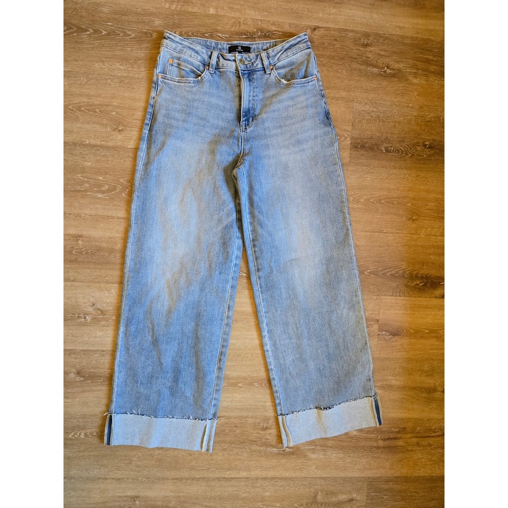 DossEvisu Light Blue Wide Leg Cuffed Stretch Jeans Size 29 casual comfort